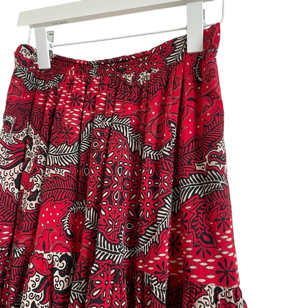 XiRENA Iris Midi Skirt Fire Red Size XS Colorful Cotton Tiered Coastal Bohemian - Picture 4 of 9